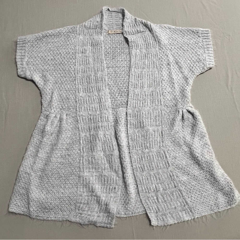American Rag Gray Short Sleeve Open Front Knit Cardigan Sweater Size M So Soft
